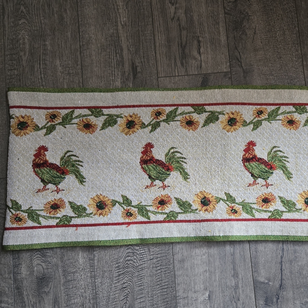 Rooster & Sunflower Tapestry Table Runner 64" x 13" Country Farmhouse Decor